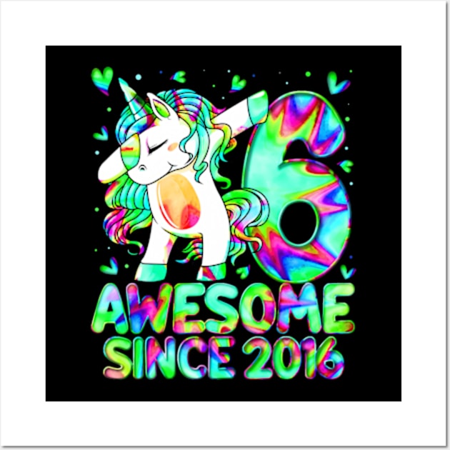 6Th Birthday Colorful Tie Dye 6 Year Old Unicorn Girls Wall Art by Zoe Hill Autism